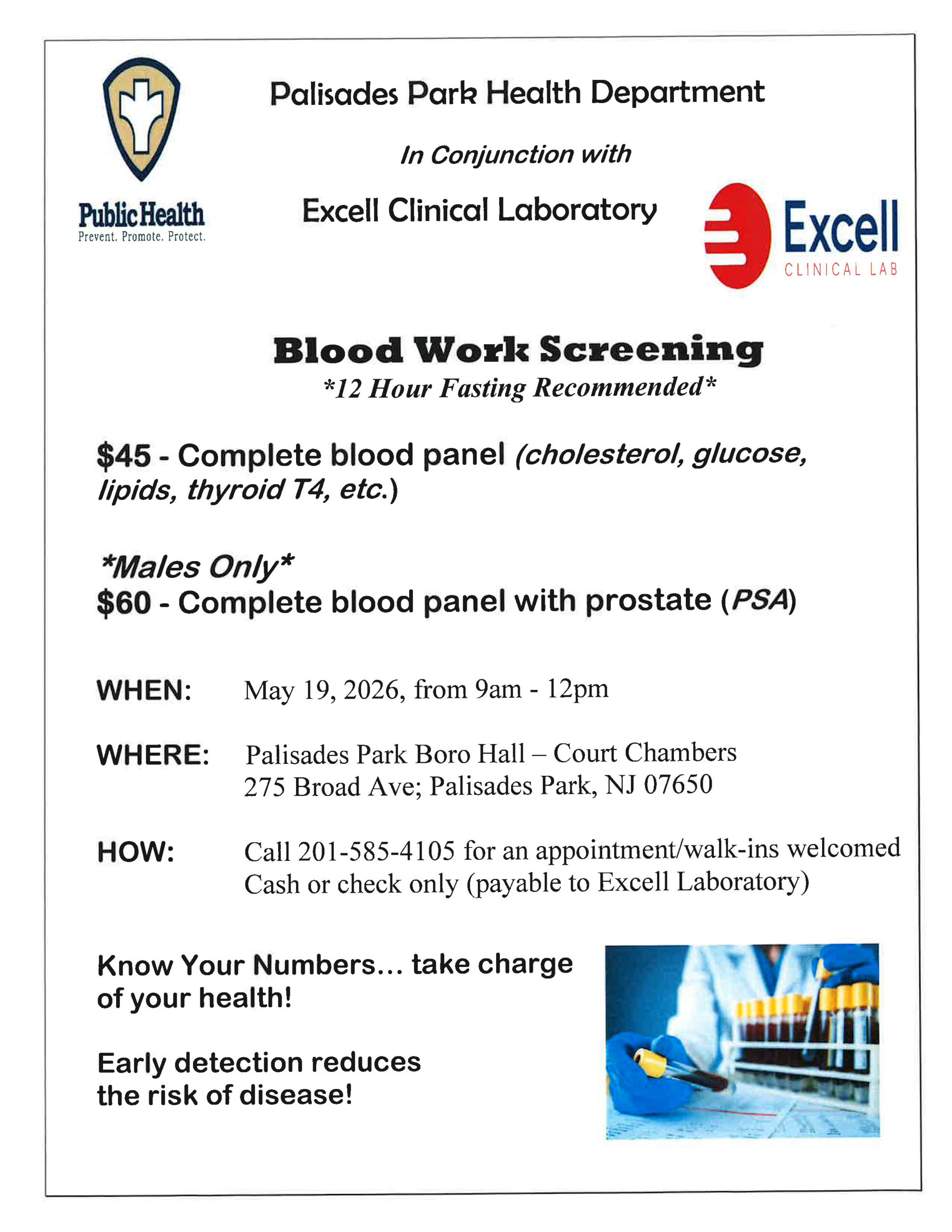 Blood Work Screening — May 19, 2026 Event Flyer