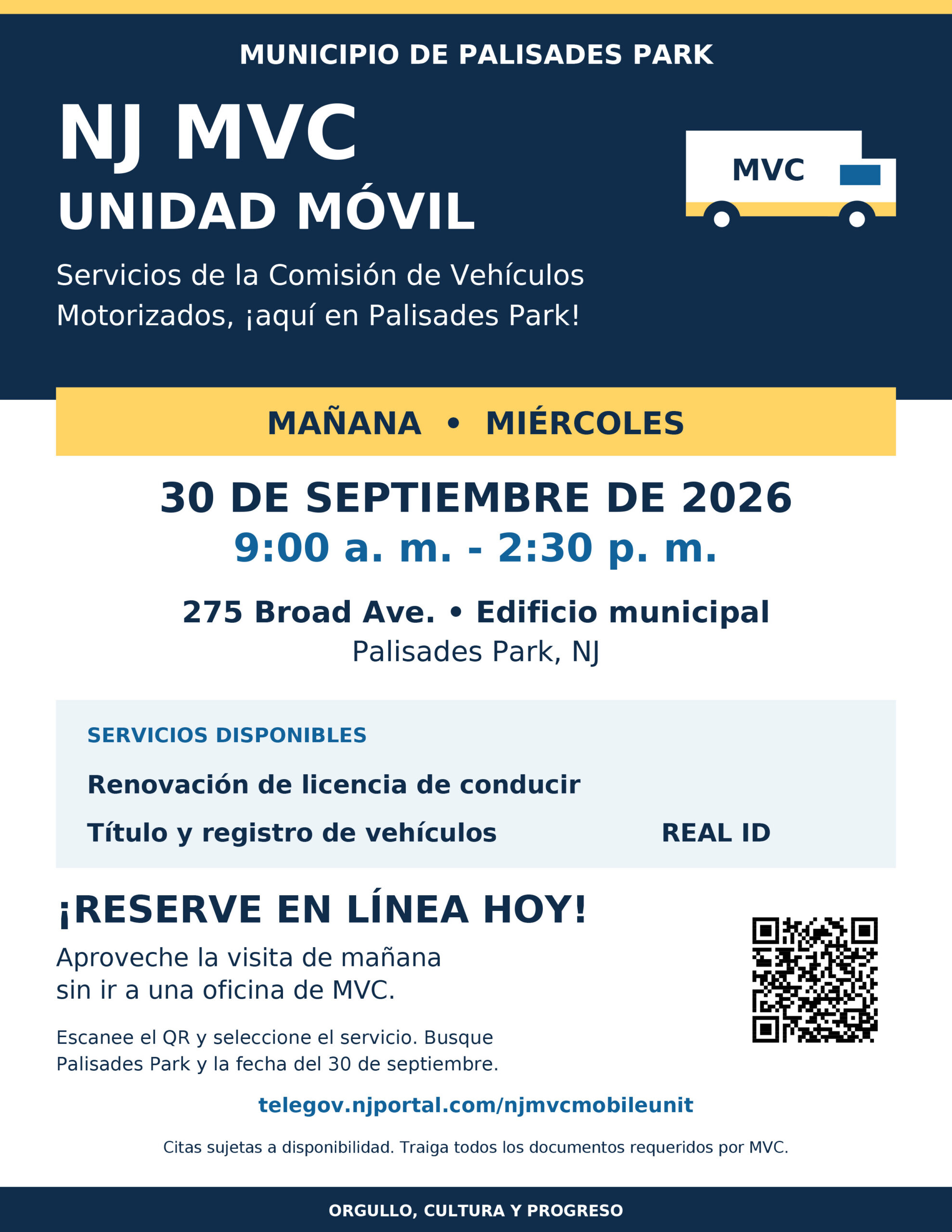 NJ MVC Unidad Móvil — 30 de septiembre de 2026 — Palisades Park